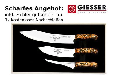 Giesser Messer PremiumCut 3er Set BBQ Messer 30cm 20cm 17cm Acryl Spicy Orange