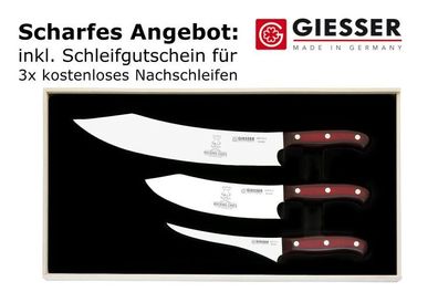 Giesser Messer PremiumCut 3er Set BBQ Messer 30cm 20cm 17cm Micarta RockingChef