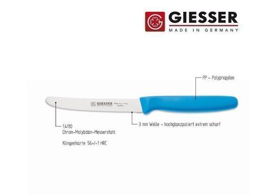 Giesser Messer Tomatenmesser Brötchenmesser Küchenmesser 11cm Welle 6er Set bunt