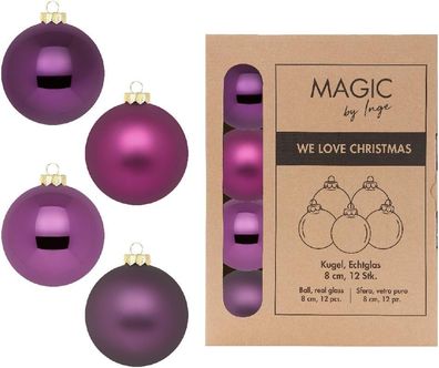 Weihnachtskugeln 12 Stk 8cm Purple Deluxe