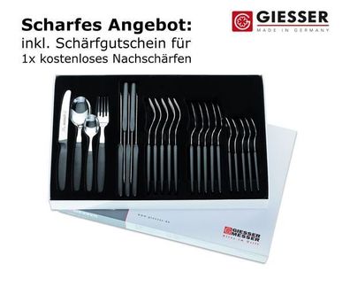 24er Besteckset Giesser Messer Gabel Esslöffel Löffel Tomatenmesser 11cm schwarz