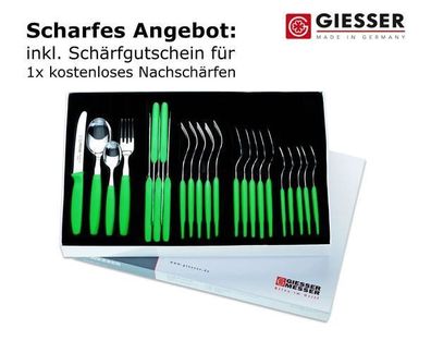 24er Besteckset Giesser Messer Gabel Esslöffel Teelöffel Tomatenmesser 11cm grün