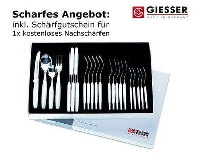 24er Besteckset Giesser Messer Gabel Esslöffel Teelöffel Tomatenmesser 11cm weiß