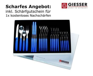 24er Besteckset Giesser Messer Gabel Esslöffel Teelöffel Tomatenmesser 11cm blau