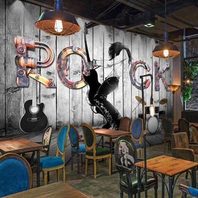 Vlies Fototapete Wandtapete Wandbilder Rockgitarre Holzmaserung KN-11260