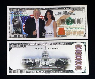 Sammler Schein Donald Trump mit Melania/ Silbefolie Fake Dollar/ USA Souve (DT100725)
