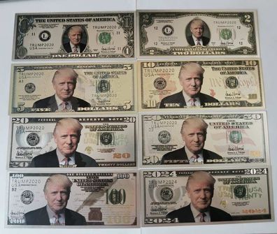 8 Scheine/USA Trump/ Dollar Banknoten/ Silberfolie mit Farbe (DT10072501)