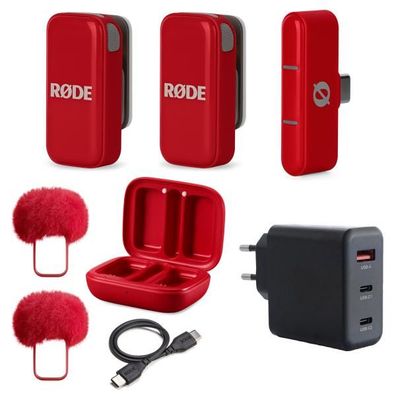 Rode Wireless Micro Drahtloses Mikrofon-System USB-C Rot mit Netzteil