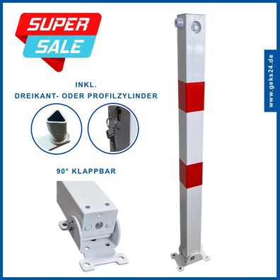 GEWA Absperrpfosten Parkplatzpoller 70x70mm weiß-rot umlegbar zum Aufdübeln