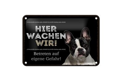 Blechschild Hund hier wachen wir, 4 verschied Größen, Blechschilder Spruch Hunde Tier