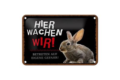 Blechschild Hase hier wachen wir, 4 verschied Größen, Blechschilder Spruch Hasen