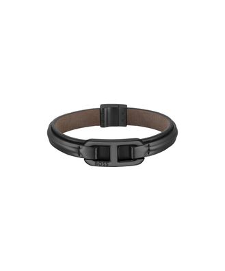 Boss Herren Armband 1580784M Leder, Edelstahl, Schwarz