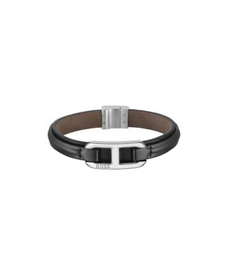 Boss Herren Armband 1580783M Leder, Edelstahl, Schwarz