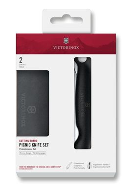 Schneidebrett Picknick Messer Set, 2tlg, 11cm, Wellen, schwarz