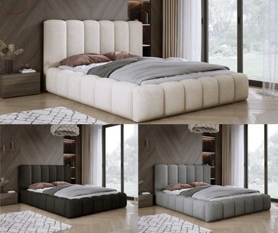 Bett Polsterbett VELORA Metallgestell Lattenrost Stauraum BOUCLE Beige