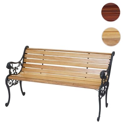 Gartenbank HWC-F98, Sitzbank Parkbank Holzbank, 2-Sitzer Gusseisen Holz 125cm 20kg