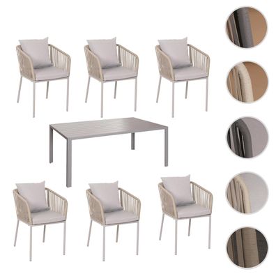 Gartengarnitur HWC-N41, Tisch + 6x Stuhl, Alu 180x80cm, Seilgeflecht Rope