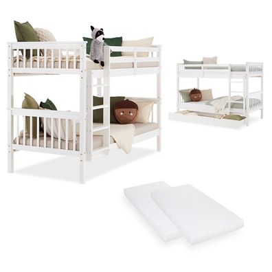 Kinderbett 90x200 Etagenbett Holzbett Weiß Jugendbett Doppelstockbett Rausfallschu