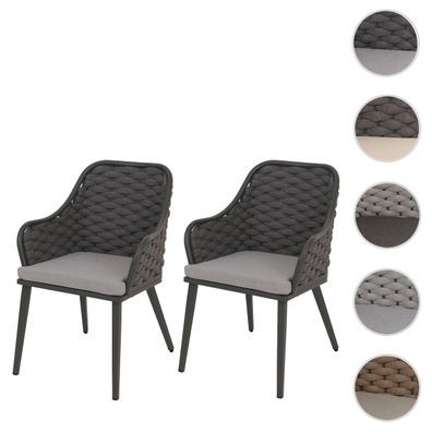 2er-Set Aluminium-Gartenstuhl HWC-O16, Outdoor Stuhl, Olefin Seilgeflecht Rope