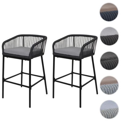 2er-Set Rope-Barhocker HWC-O22, Tresenhocker, Outdoor Sitzpolster Seilgeflecht Metall