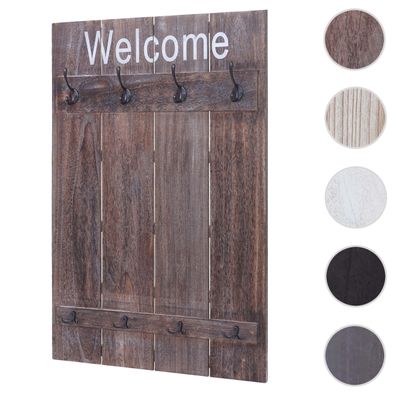 Wandgarderobe HWC-C89 Welcome, Garderobenpaneel, Shabby-Look Vintage, 91x60cm