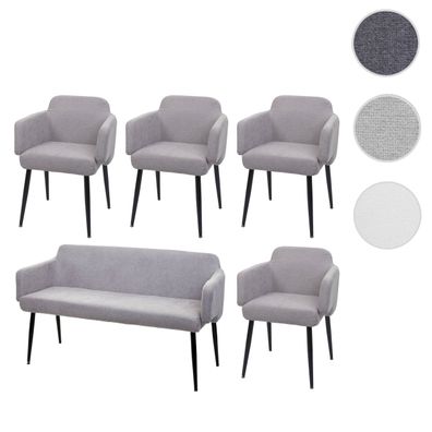 Esszimmer-Set HWC-L13, 4x Stuhl+Sitzbank Esszimmergruppe Sitzgruppe, Stoff/Textil