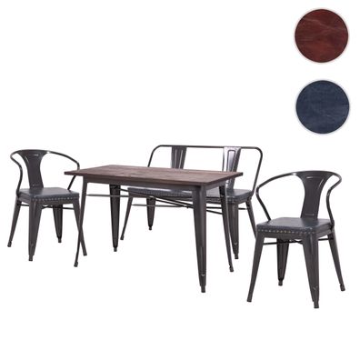 Esszimmer-Set HWC-H10, 2xEsszimmerstuhl Sitzbank Esszimmertisch, Kunstleder Ulme