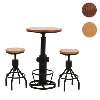 Set Bartisch + 2x Barhocker HWC-N17, höhenverstellbar drehbar Fußablage Industrial