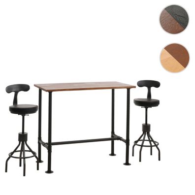 Set Bartisch + 2x Barhocker HWC-N21, drehbar Fußablage, Industrial Metall Kunstleder
