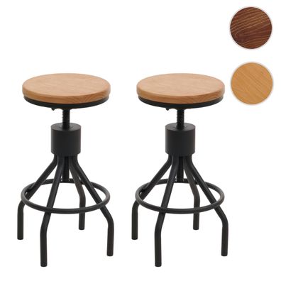 2er-Set Barhocker HWC-N17, Barstuhl, höhenverstellbar drehbar Industrial Massiv-Holz