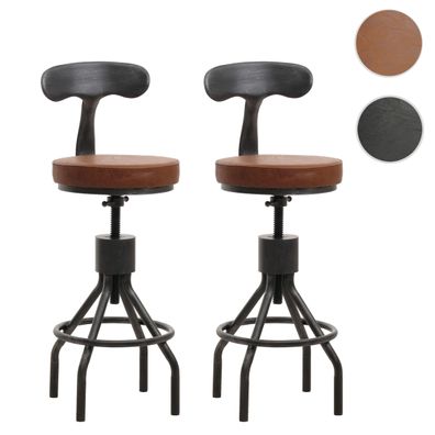 2er-Set Barhocker HWC-N22, höhenverstellbar Fußablage, Industrial Stahl Kunstleder