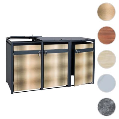 3er Mülltonnenverkleidung HWC-J82, Mülltonnenbox, erweiterbar, Metall, anthrazit