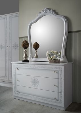 Wäschekommode Livia in Weiß/Silber Hochglanz