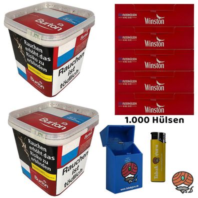 Burton Red Volumentabak MEGA Box 2x 250g, Hülsen, Box, Sturmfeuerzeug