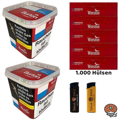 Burton Red Volumentabak/Zigarettentabak MEGA Box 2x 250g, Hülsen, Feuerzeug