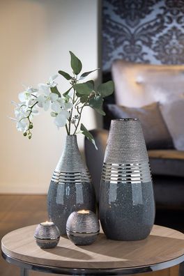 GILDE Vase, "Magma", gestreift, Keramik, anthrazitfarben, grau, , L. 16 cm, B. 16