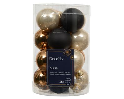 Weihnachtskugeln Glas 3,5cm 16 Stück - Schwarz Braun Mix