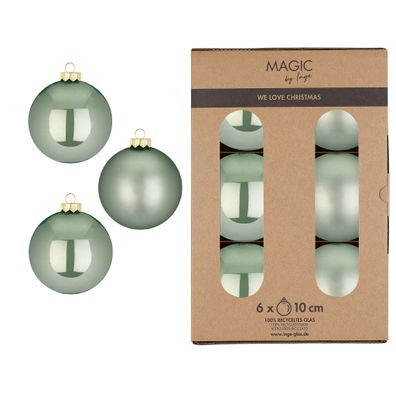 Weihnachtskugeln Glas 10cm 6 Stück - Mild Sage
