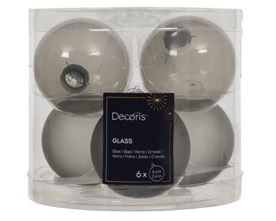 Weihnachtskugeln Glas 6cm x 6 Stück - Zart Grau transparent