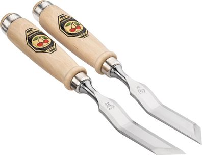 Kirschen Stechbeitelpaar mit Weißbuchenheft 12 mm R+L gekröpft mit schräger Schnei