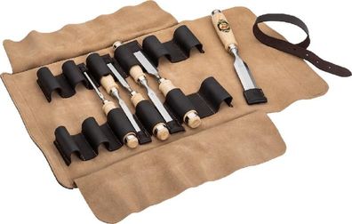 Kirschen Stechbeitelsatz in Ledertasche 6-tlg. mit Weißbuchenheft 6-10-12-16-20-26