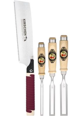 Kirschen Stechbeitelsatz + Japansäge 10-20-26 mm mit Weißbuchenheft 1195000