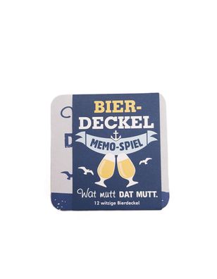 Bierdeckel / Memospiel, quadratisch, "Norden", Spruch, gestreift, Papier, blau