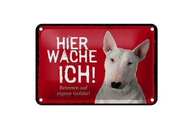 Blechschild Bull Terrier hier wache ich, 4 verschied Größen, Blechschilder Hund