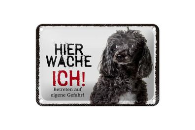 Blechschild Pudel hier wache ich, 4 verschied Größen, Blechschilder Hund