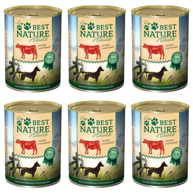 Best Nature Adult, Nassfutter für Hunde, 6x 400g - Rind, Reis und Distelöl