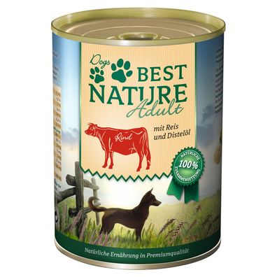 Best Nature Adult, Nassfutter für Hunde, 400g - Rind, Reis und Distelöl