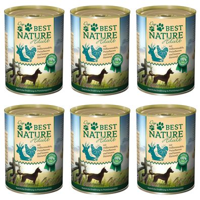 Best Nature Adult, Nassfutter für Hunde, 6x 400g - mit Wild, Huhn und Nudeln