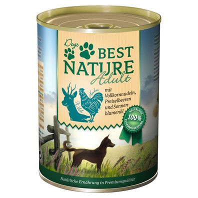Best Nature Adult, Nassfutter für Hunde, 400g - mit Wild, Huhn und Nudeln
