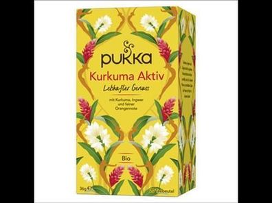 Pukka 3x Pukka Bio-Kräutertee Kurkuma Aktiv, mit feiner Orangennote, 20 Teebe